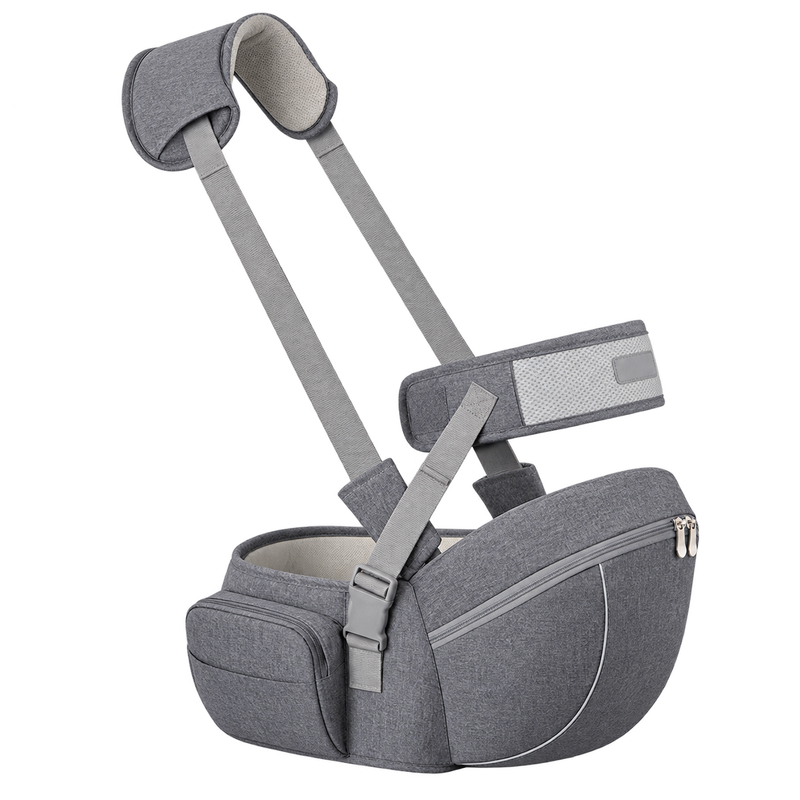 Anco, canguru hip seat cinza com assento, alça de ombro e cinto acolchoado
