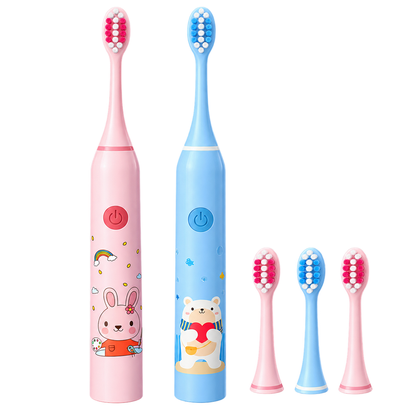 Brilu, escova de dentes sônica infantil rosa e azul com cabeças extras