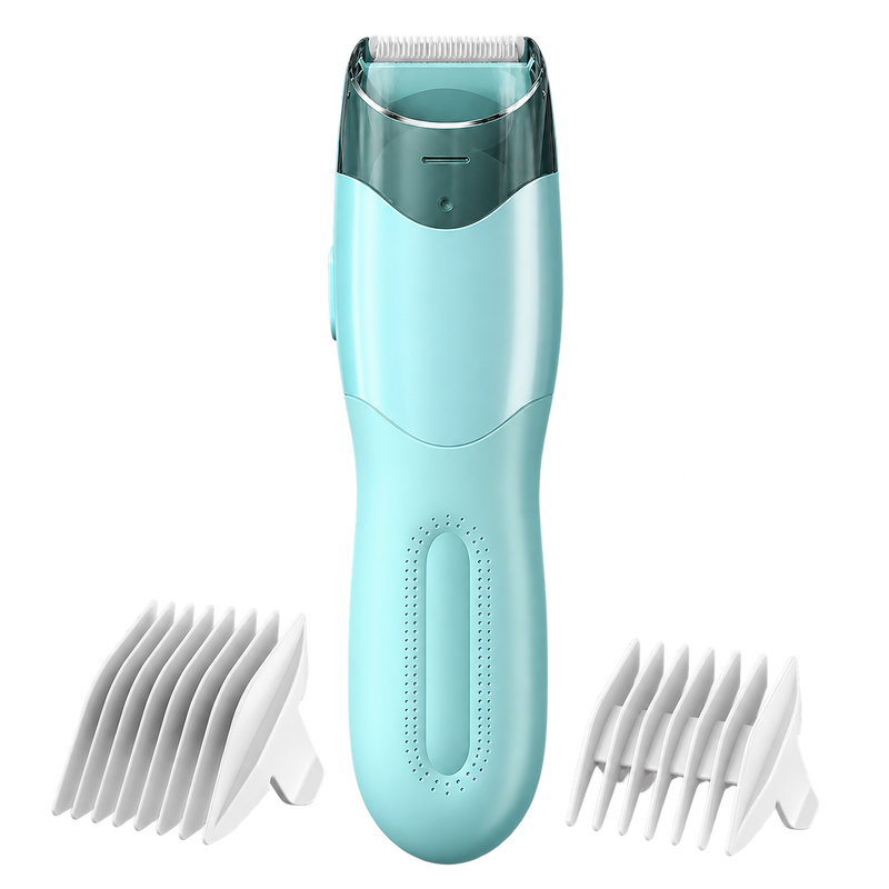 Plumi, máquina de cortar cabelo infantil verde-água com dois pentes-guia